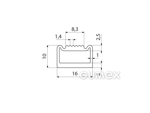 Geformtes Silikonprofil mit Loch, 10x16/8,3mm, 50°ShA, -60°C/+180°C, transparent, 